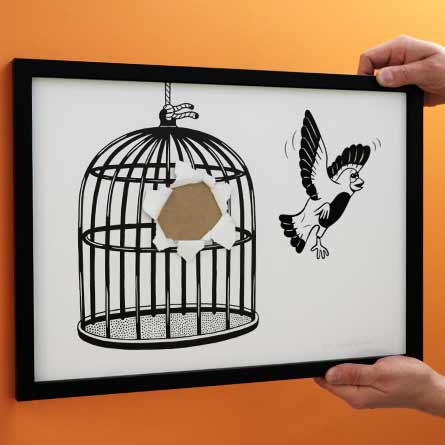 Framed silkscreen prints in small editions.