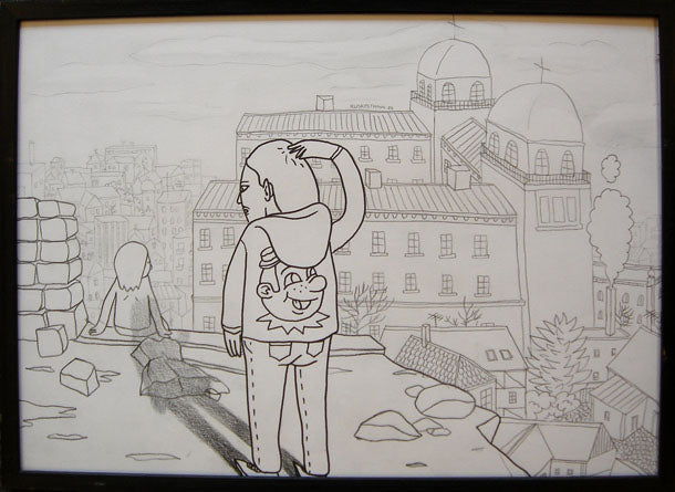 Drawings, paintings and a pink gay.