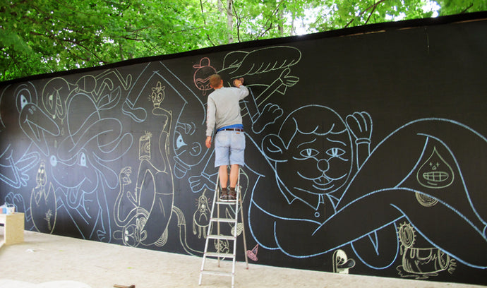 Chalk murals at the Roskilde Festival.